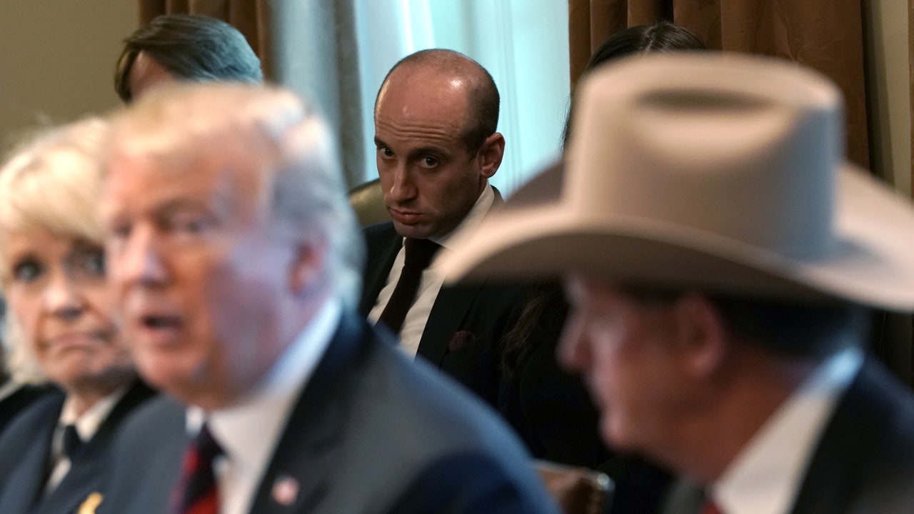 Stephen Miller listens during a border security meeting at the White House in 2019.  