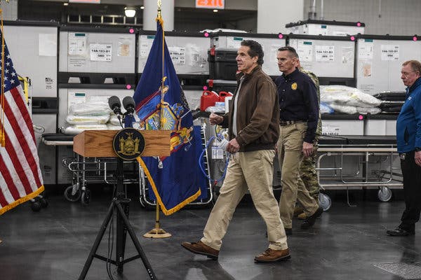 In recent days, Gov. Andrew M. Cuomo has used the Javits Center, which is being converted into hospital space, as a backdrop for his briefings. 